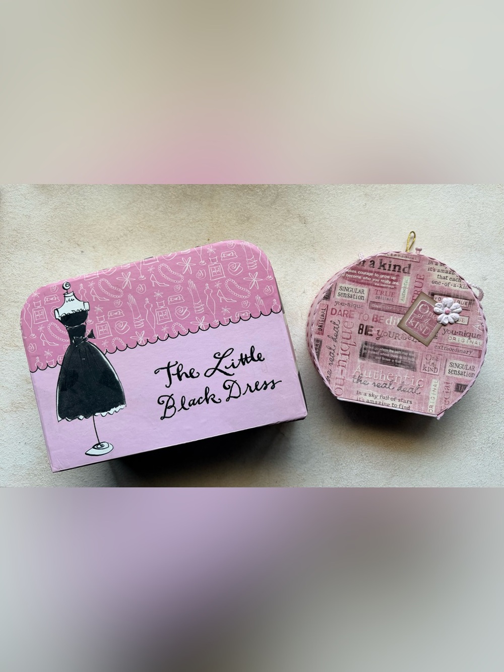 Pink Decorative Boxes "The Little Black Dress" and “One of a Kind”